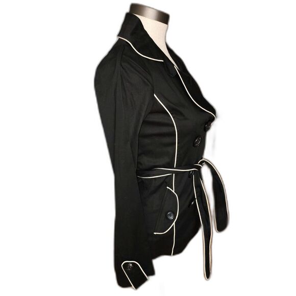Sugar Tart Women's Black Pea Coat White Trim Size S - Picture 2 of 7